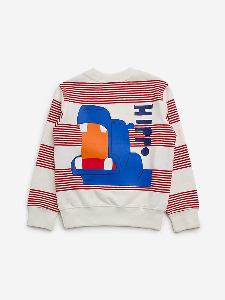 HOP Kids Red Stripe Printed Cotton Sweatshirt