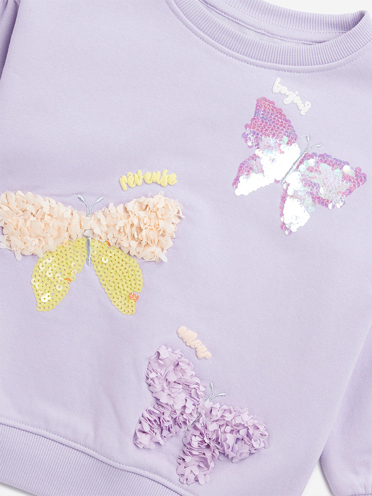 HOP Kids Lilac Applique-Detailed Sweatshirt