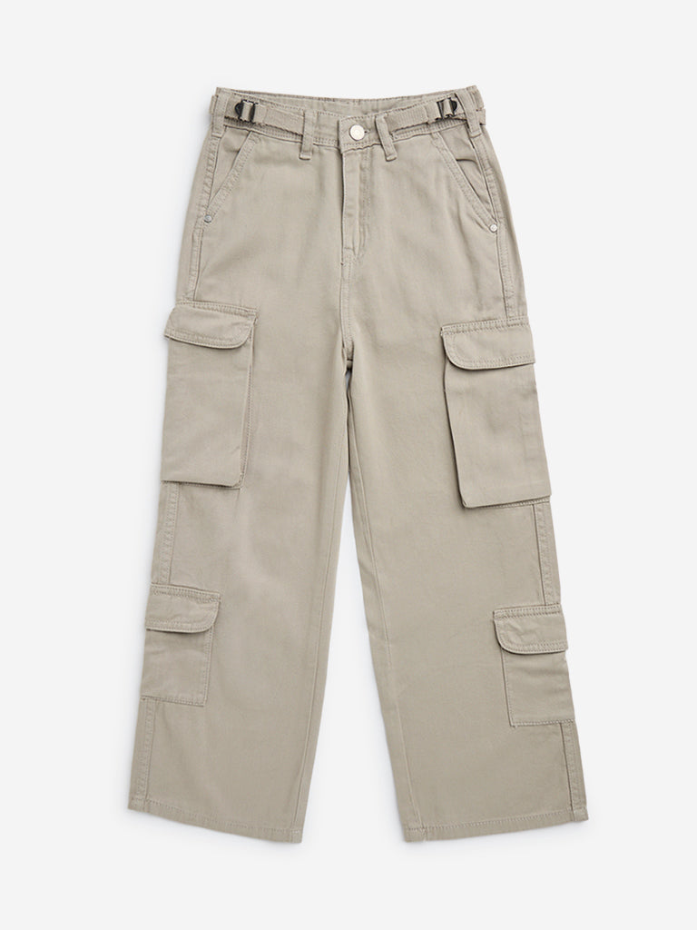 Y&F Kids Beige High-Rise Cotton Pants