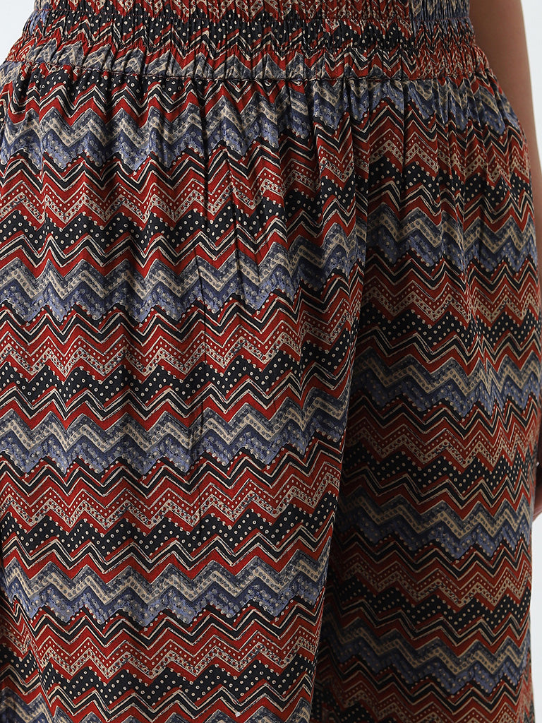 Diza Multicolour Chevron Printed High-Rise Palazzos