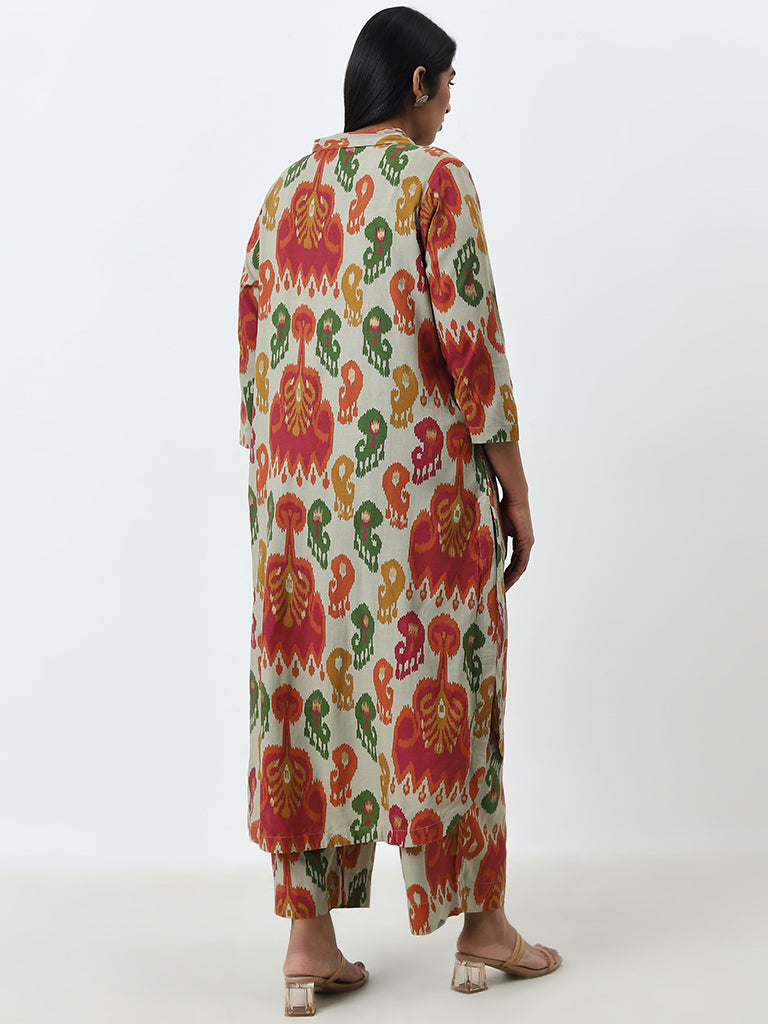 Diza Multicolour Ikat Design High-Low Kurta