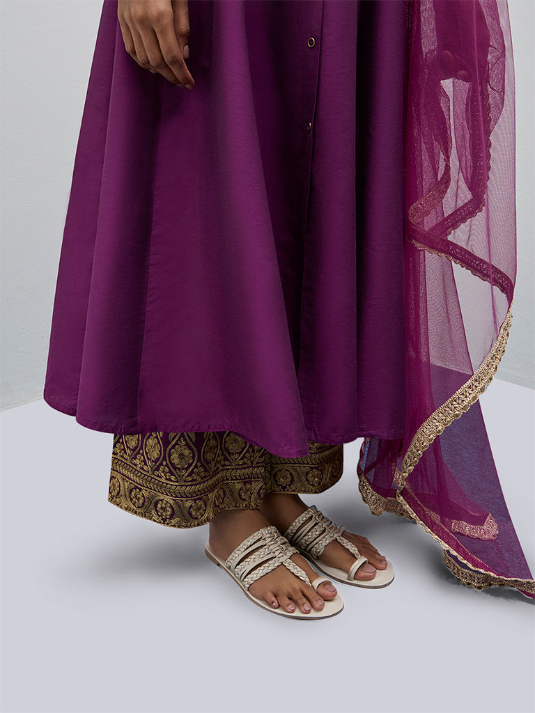 Vark Purple Solid A-Line Kurta, Pants and Dupatta Set