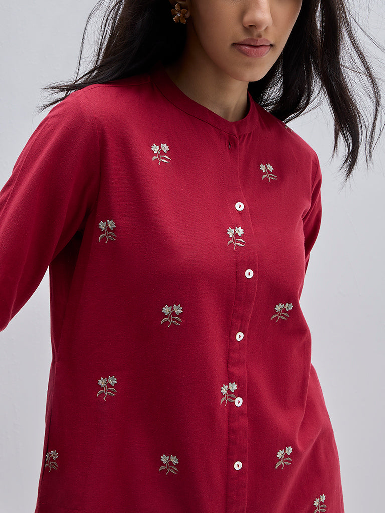 Utsa Maroon Floral Embroidered A-Line Kurta