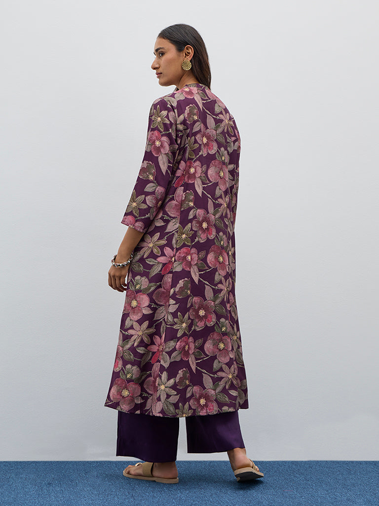 Utsa Purple Floral Design A-Line Kurta