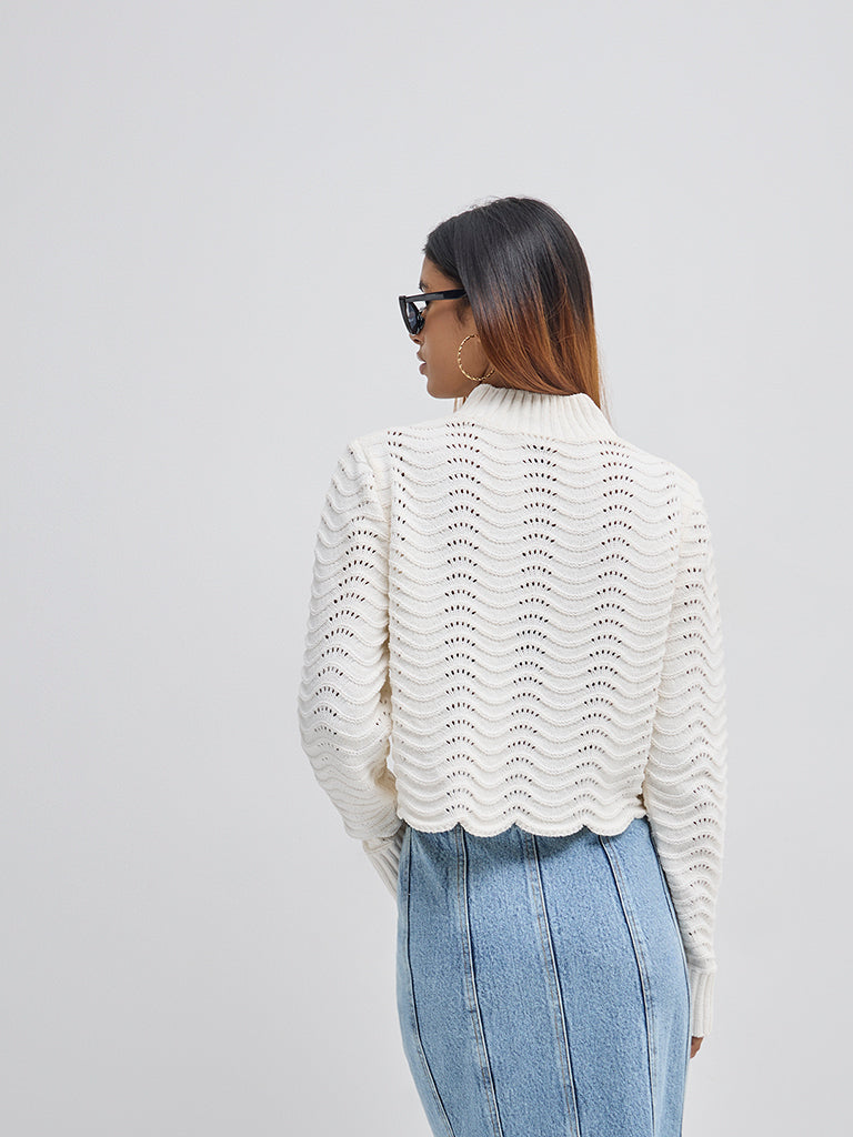 LOV Off-White Knit-Textured Sweater