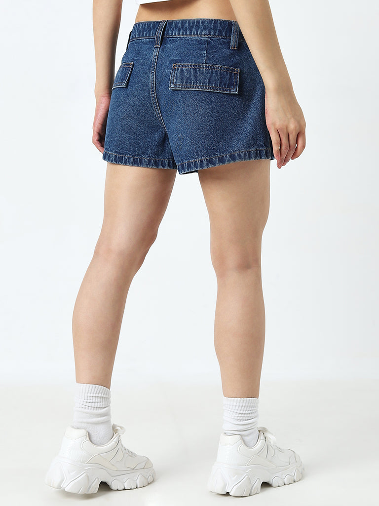 Nuon Blue Cargo-Style Denim Mid-Rise Shorts