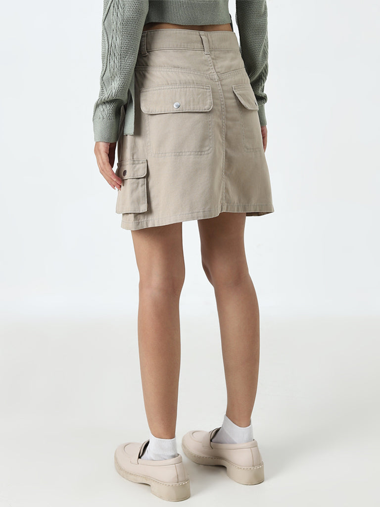 Nuon Beige Mid-Rise Denim Skirt