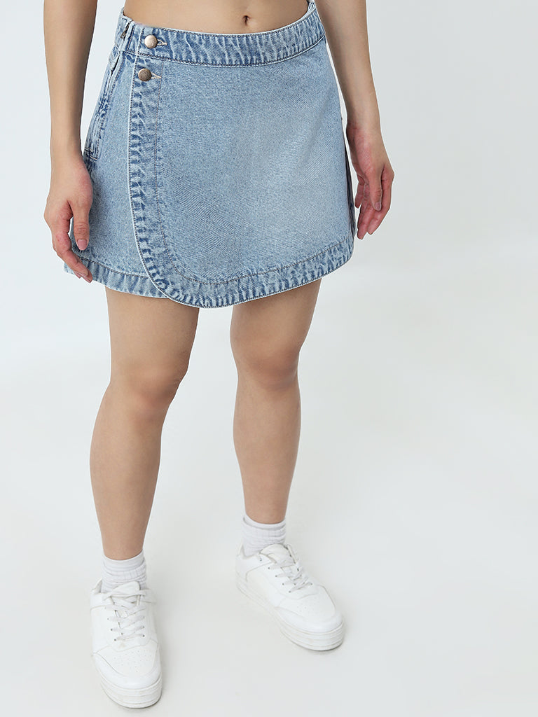 Nuon Blue Denim High-Rise Skorts