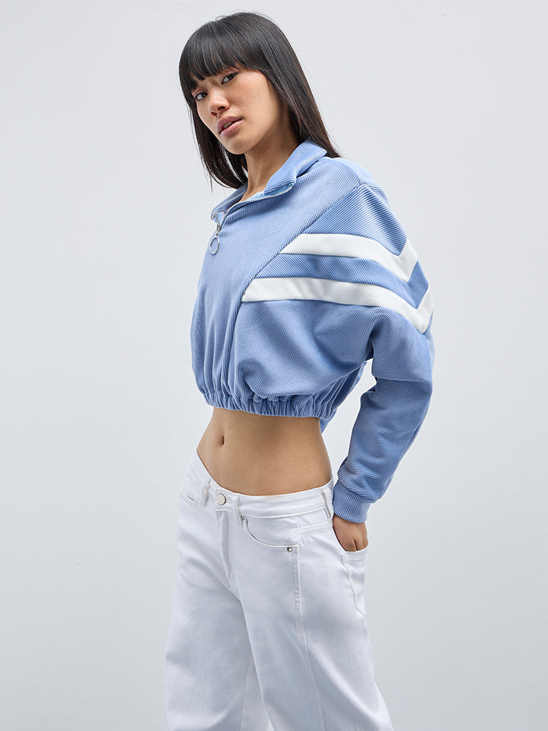 Nuon Light Blue Ribbed Textured Sweatshirt