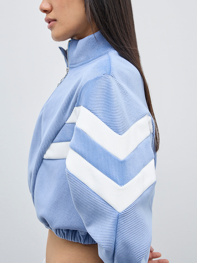 Nuon Light Blue Ribbed Textured Sweatshirt