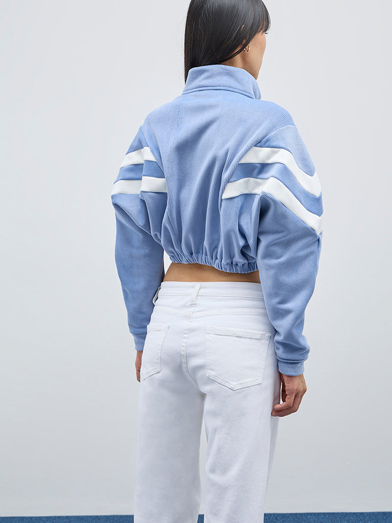 Nuon Light Blue Ribbed Textured Sweatshirt