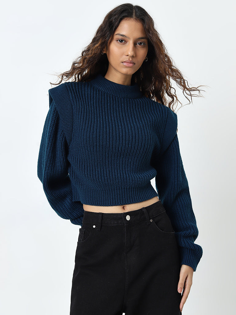 Nuon Teal Knit Textured Sweater