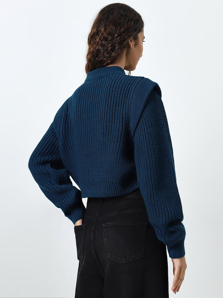 Nuon Teal Knit Textured Sweater