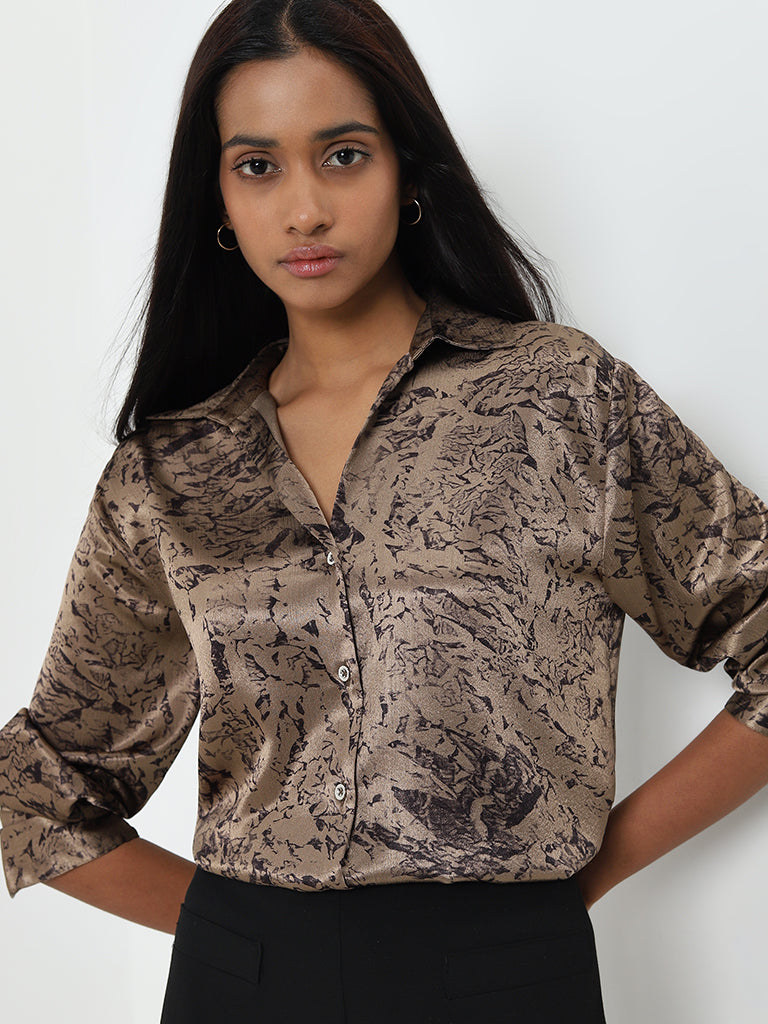 Wardrobe Brown Abstract Design Shirt