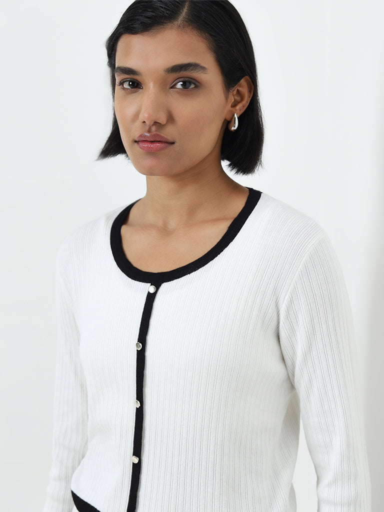 Wardrobe White Ribbed-Textured Cotton Sweater