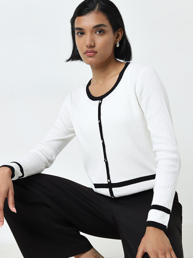 Wardrobe White Ribbed-Textured Cotton Sweater