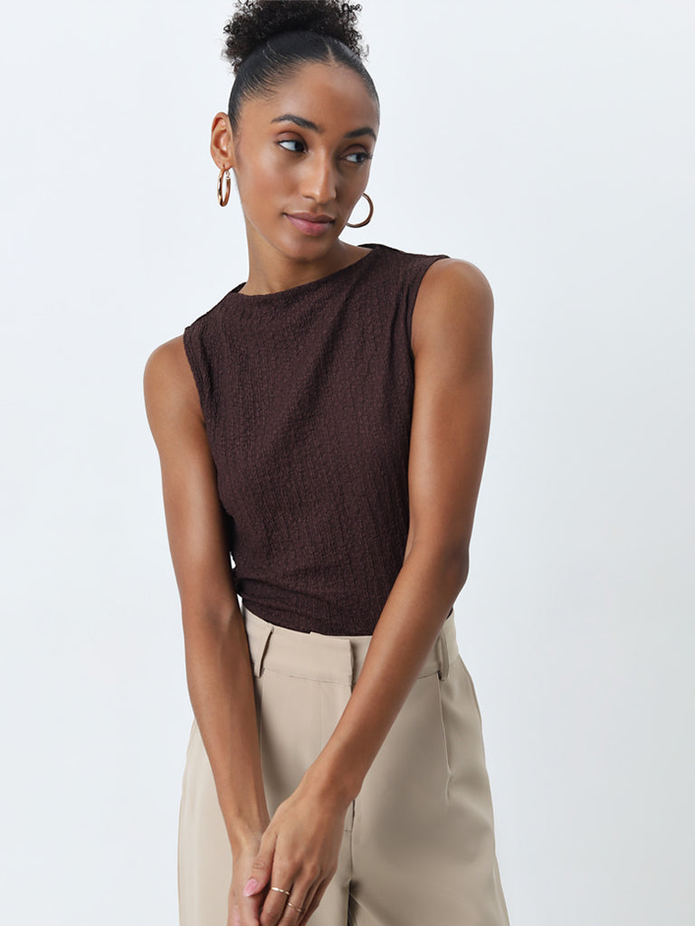 Wardrobe Dark Brown Self-Textured Top