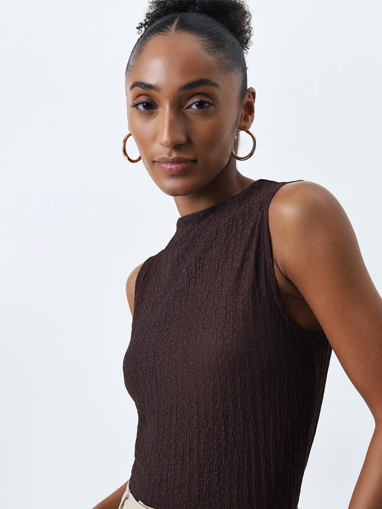 Wardrobe Dark Brown Self-Textured Top