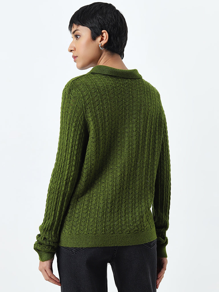 LOV Green Knit-Textured Sweater