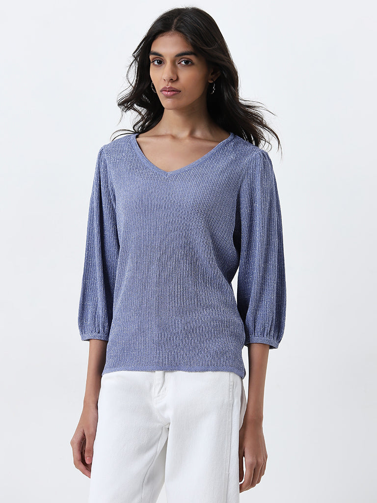 LOV Lilac Ribbed and Embellished Sweater