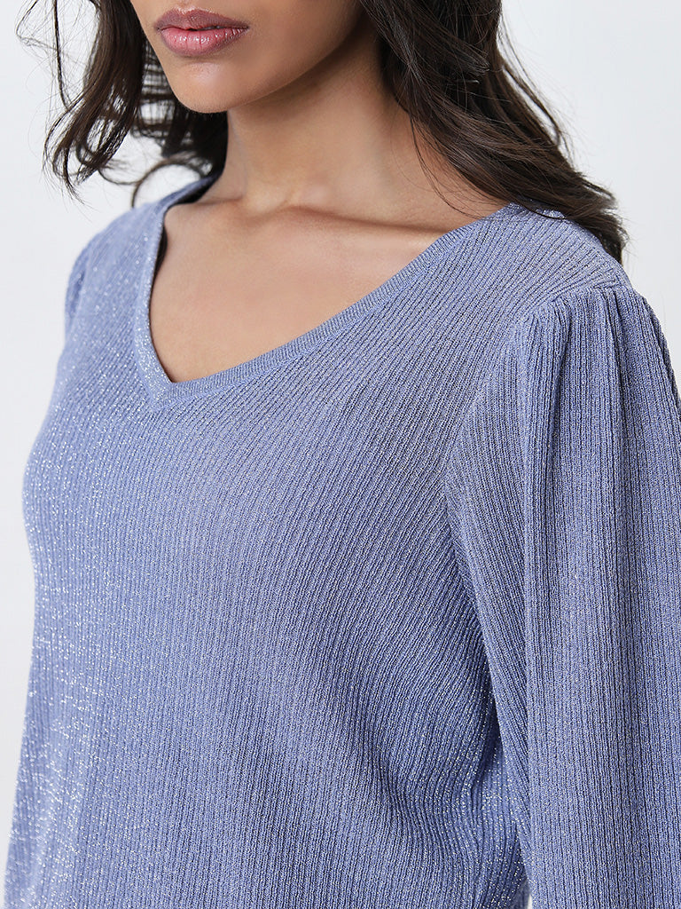 LOV Lilac Ribbed and Embellished Sweater