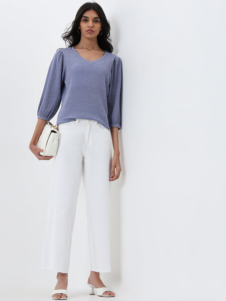 LOV Lilac Ribbed and Embellished Sweater