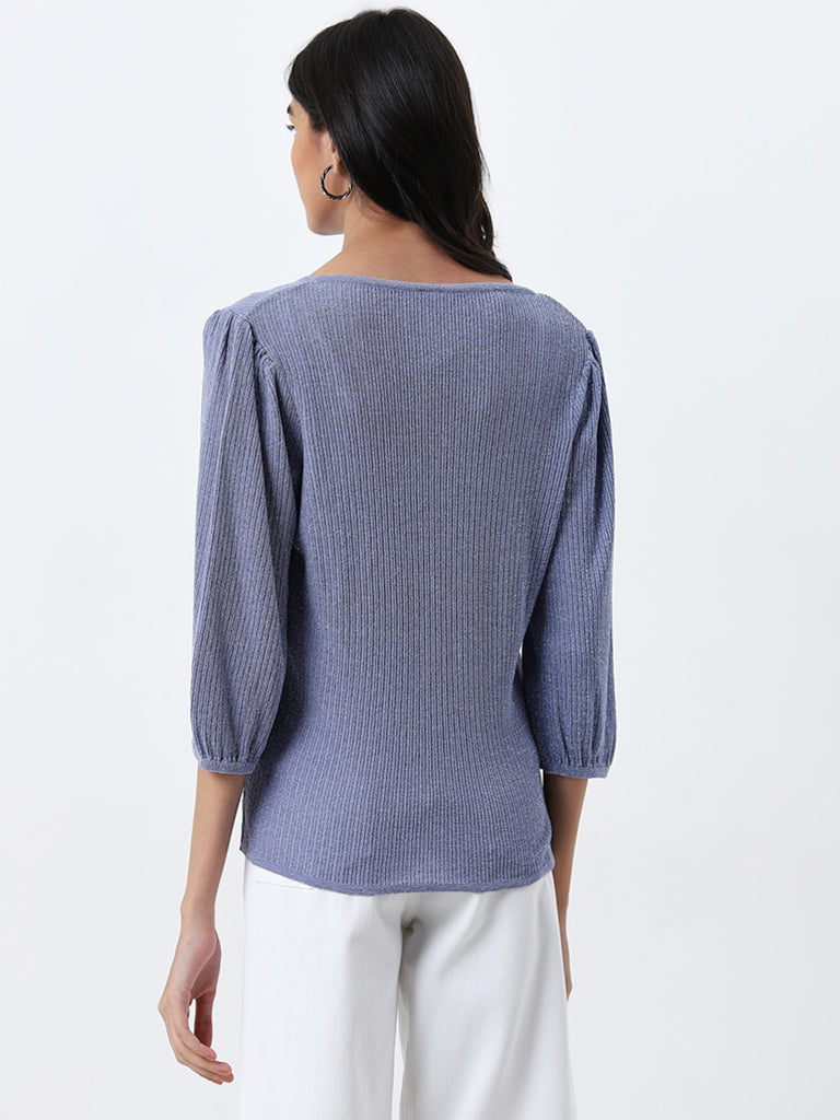 LOV Lilac Ribbed and Embellished Sweater