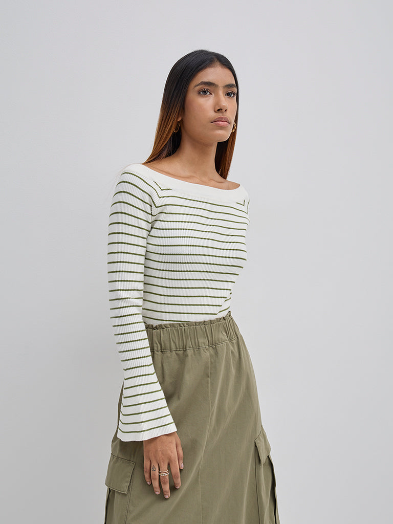 LOV Green Striped Knitted Top