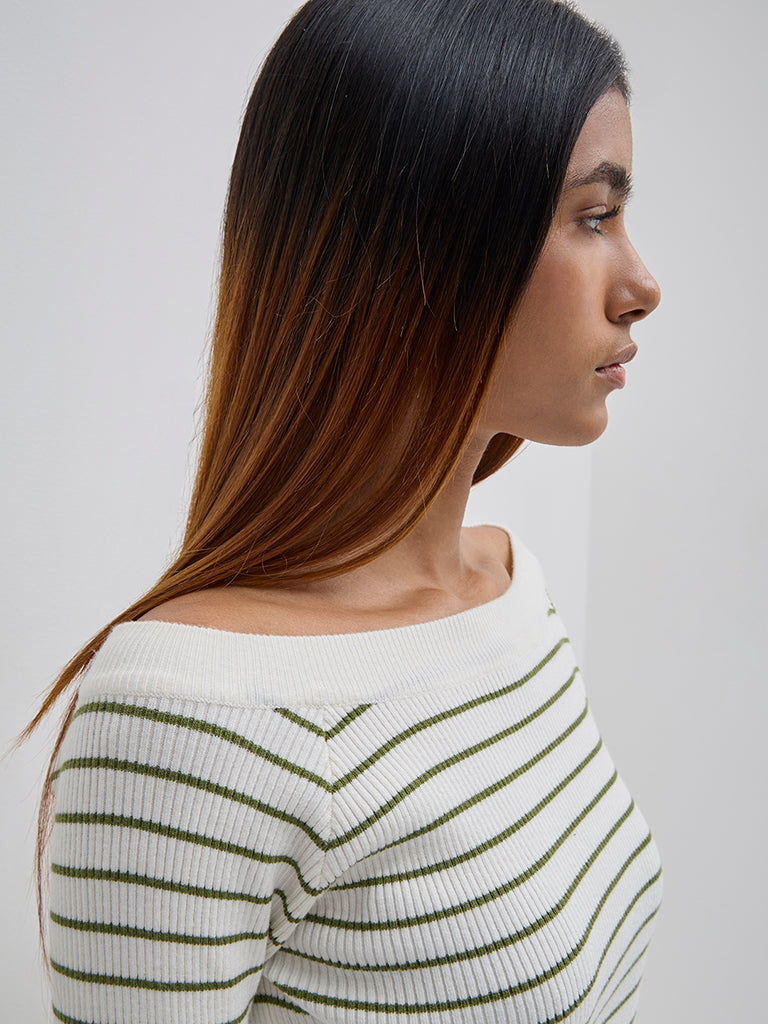 LOV Green Striped Knitted Top