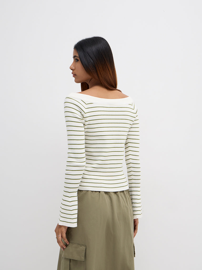 LOV Green Striped Knitted Top