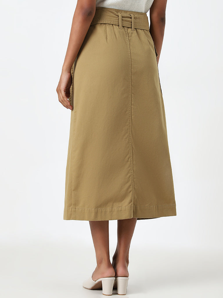 LOV Dark Beige Asymmetrical High-Rise Skirt with Belt