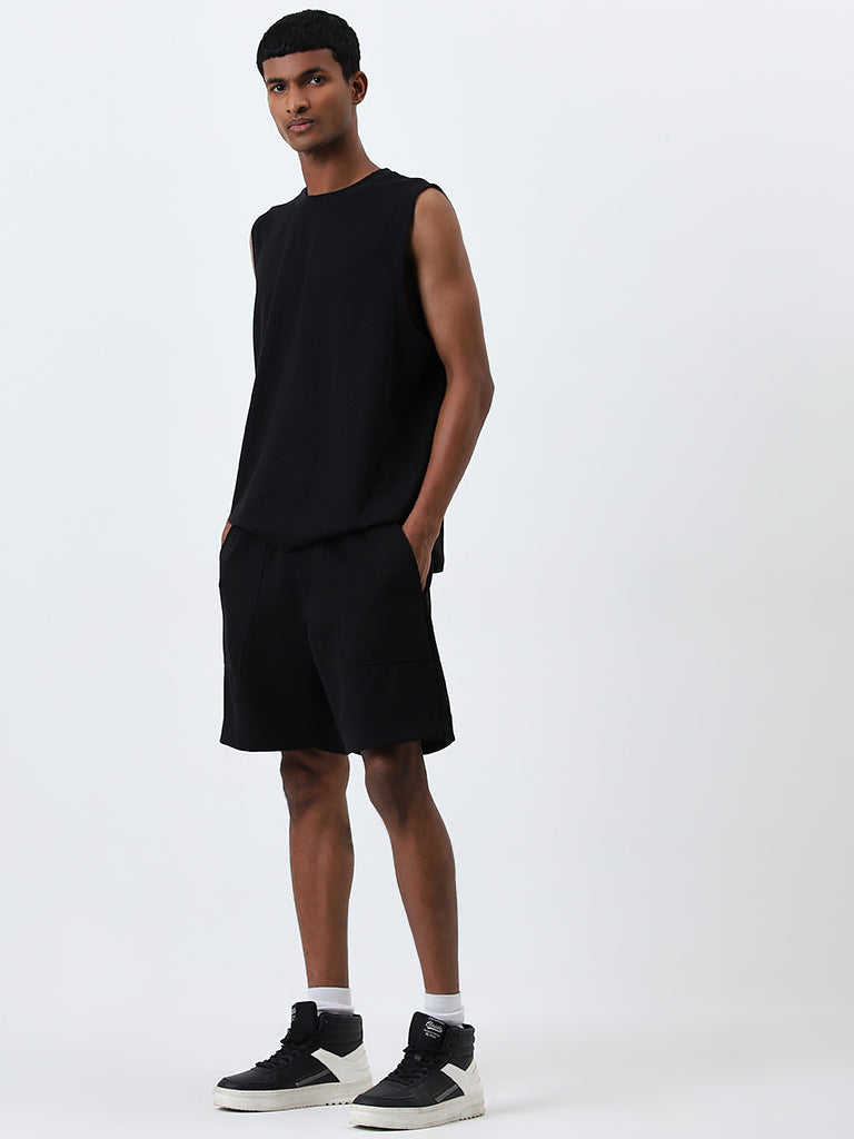 Studiofit Black Solid Relaxed-Fit T-Shirt