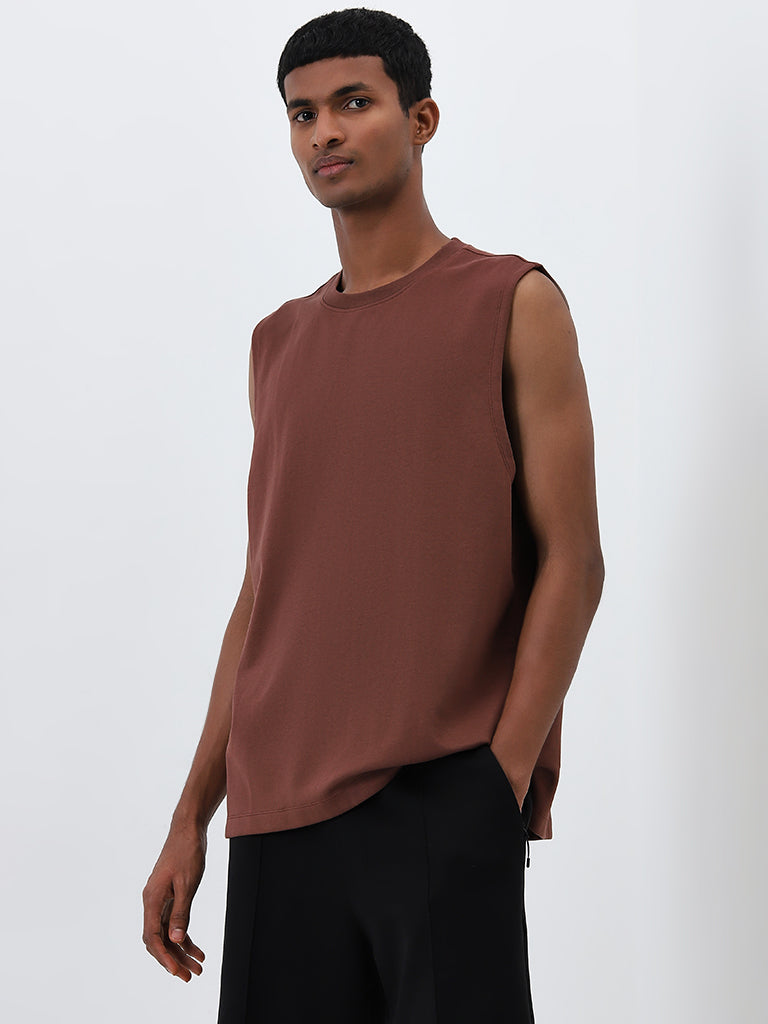 Studiofit Dark Brown Solid Relaxed-Fit T-Shirt