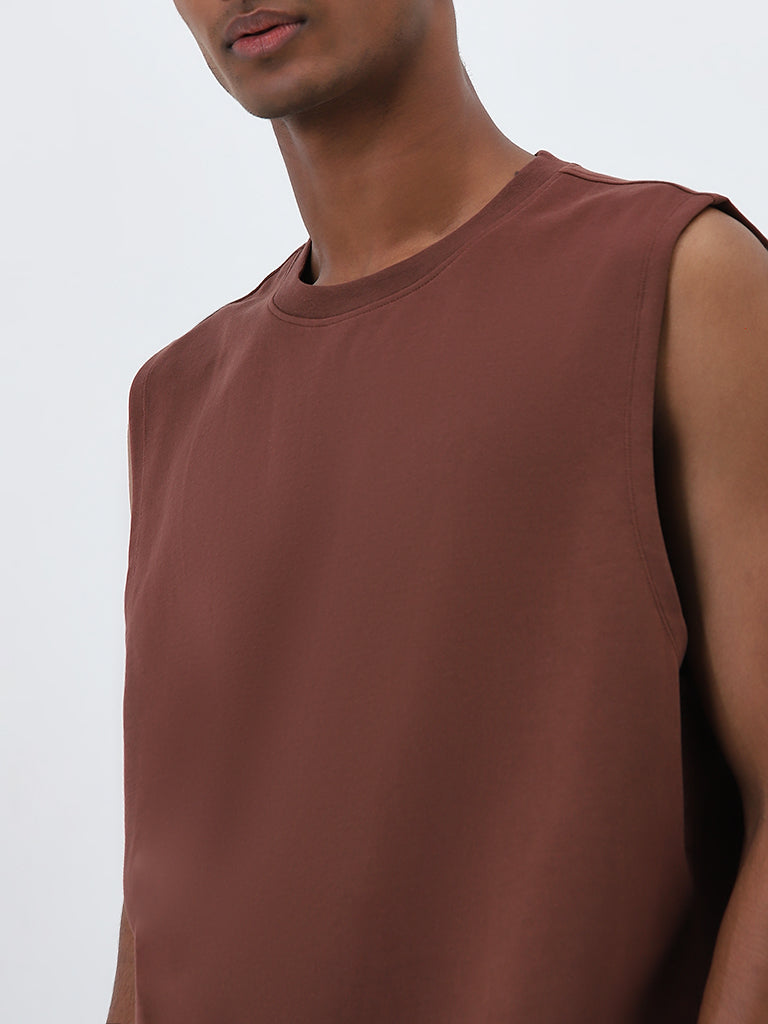 Studiofit Dark Brown Solid Relaxed-Fit T-Shirt