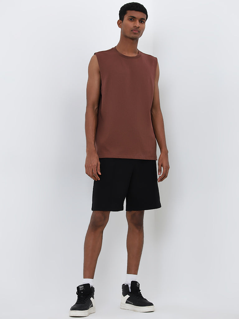 Studiofit Dark Brown Solid Relaxed-Fit T-Shirt