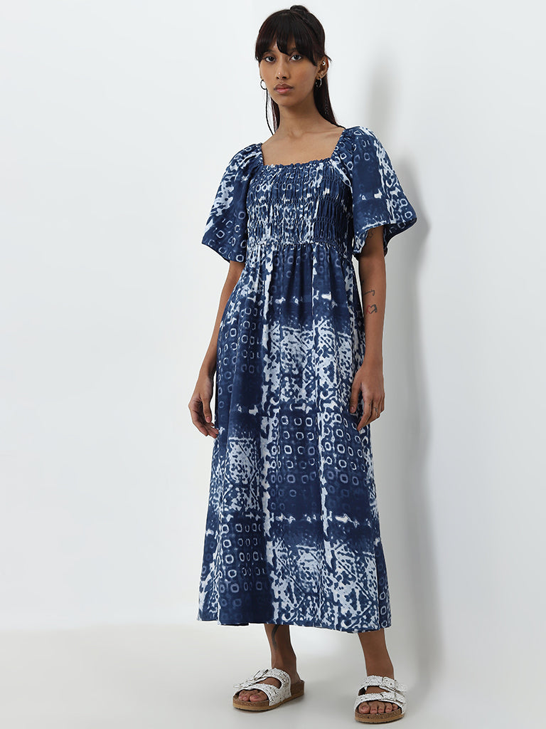 Bombay Paisley Blue Abstract Printed A-Line Dress