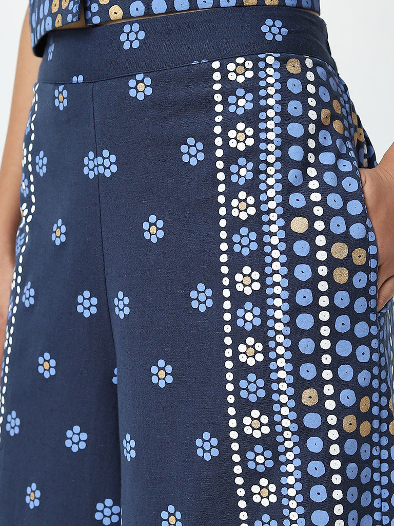 Bombay Paisley Blue Printed High-Rise Cotton Blend Pants