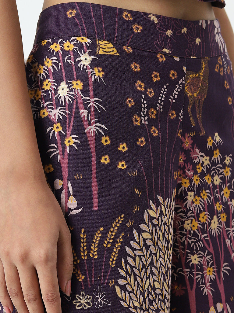 Bombay Paisley Purple Nature-Themed High-Rise Cotton Pants