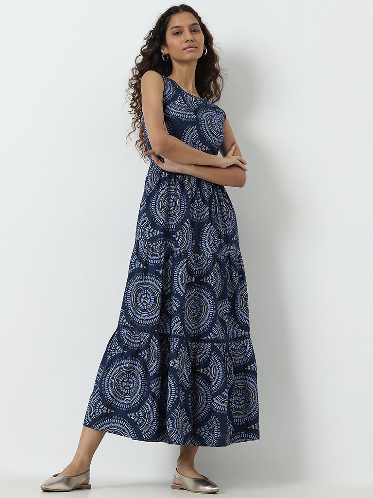 Bombay Paisley Navy Printed Tiered Dress