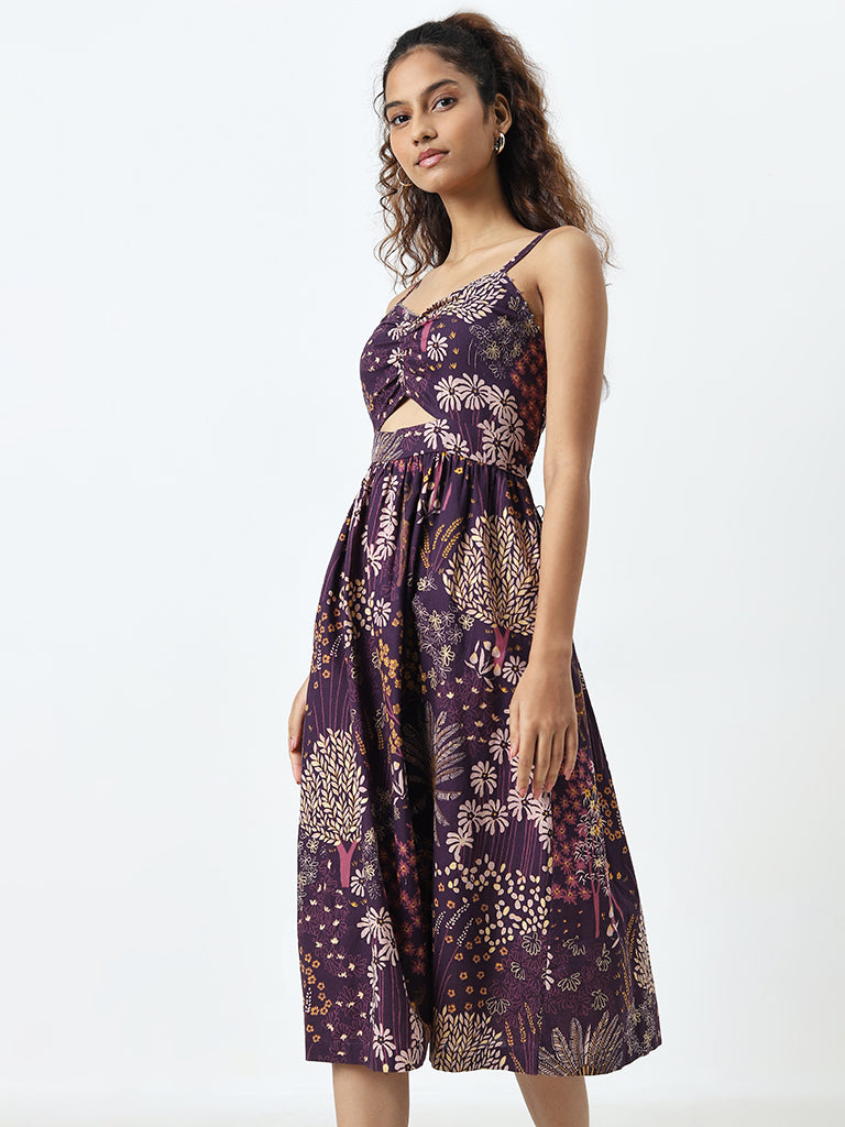 Bombay Paisley Purple Nature-Themed A-Line Cotton Dress