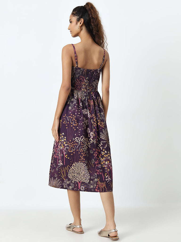 Bombay Paisley Purple Nature-Themed A-Line Cotton Dress