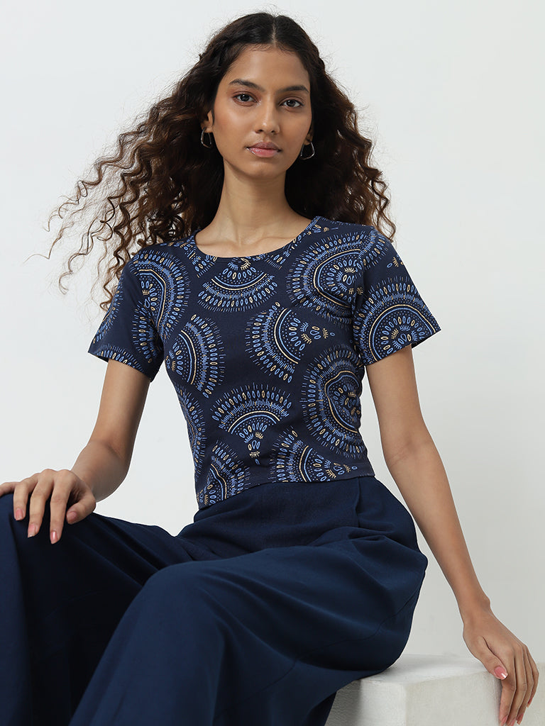 Bombay Paisley Navy Patterned Cotton Top