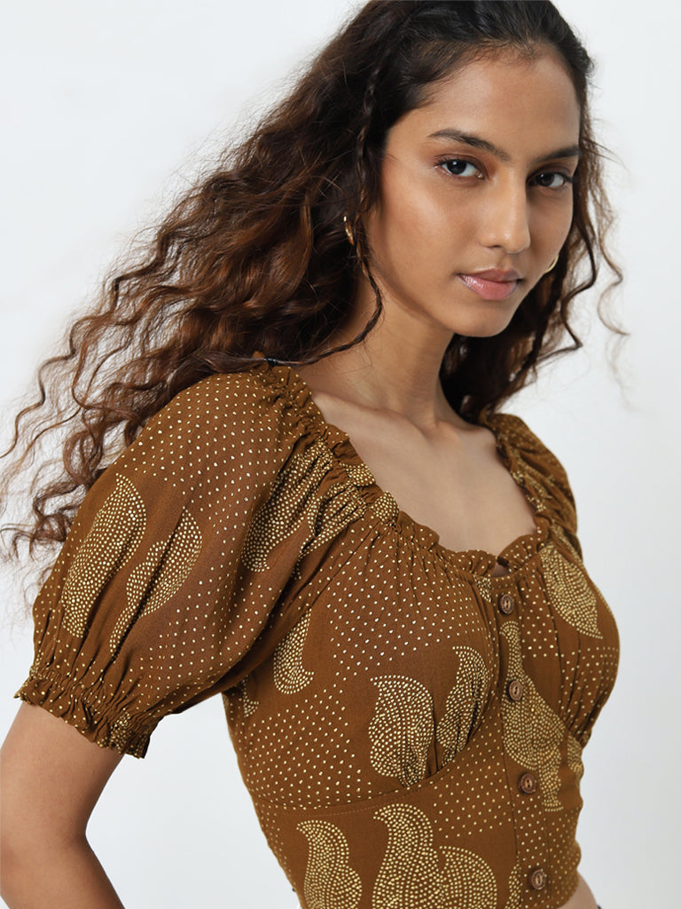 Bombay Paisley Brown Bandhani Printed Top