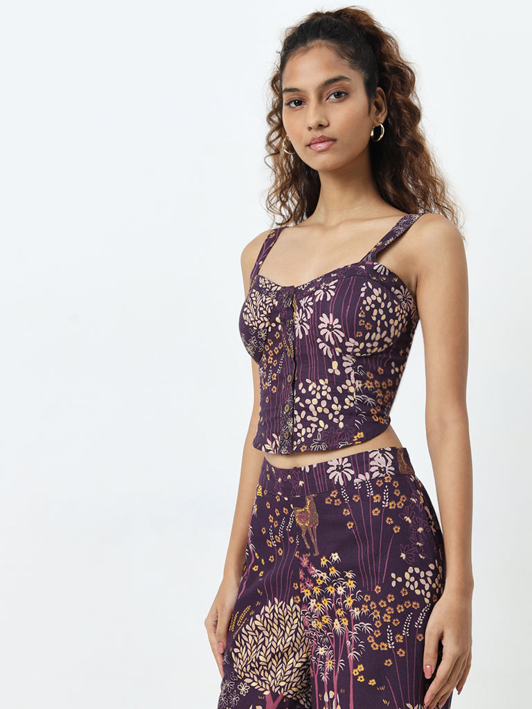 Bombay Paisley Purple Nature-Themed Corset-Style Cotton Top