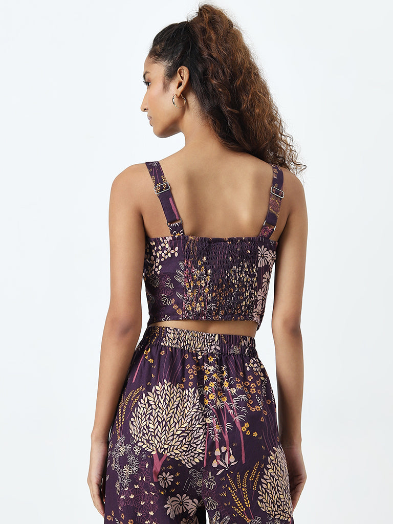 Bombay Paisley Purple Nature-Themed Corset-Style Cotton Top