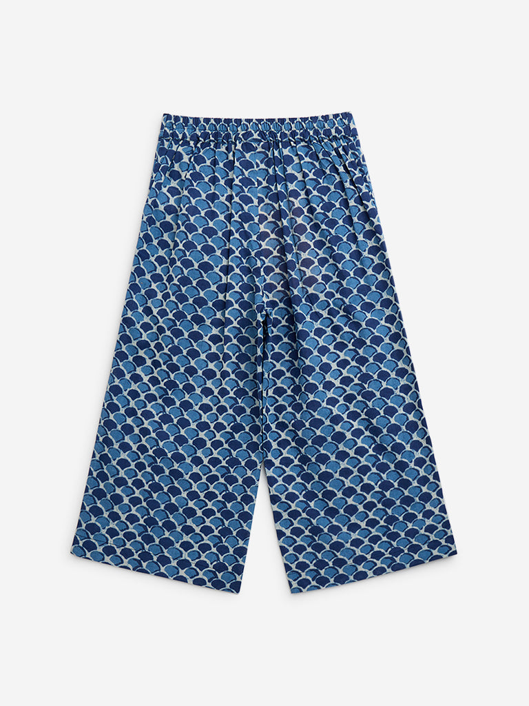 Utsa Kids Indigo Block Printed High-Rise Cotton Pants ( 8 to 14 years)