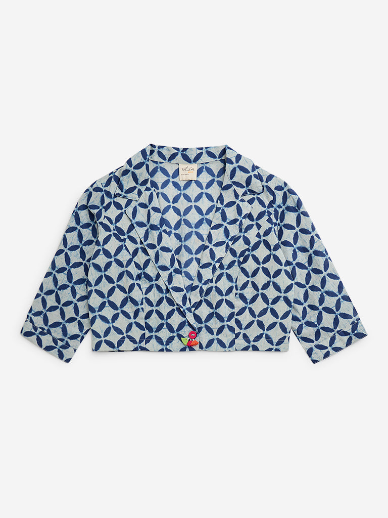 Utsa Kids Indigo Block Printed Cotton Ethnic Jacket (2 to 8 years)