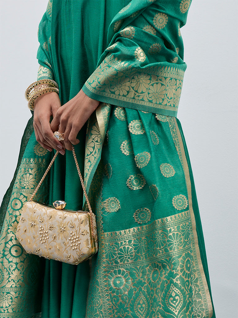 Vark Green Fit-and-Flare Kurta, Pants and Dupatta Set