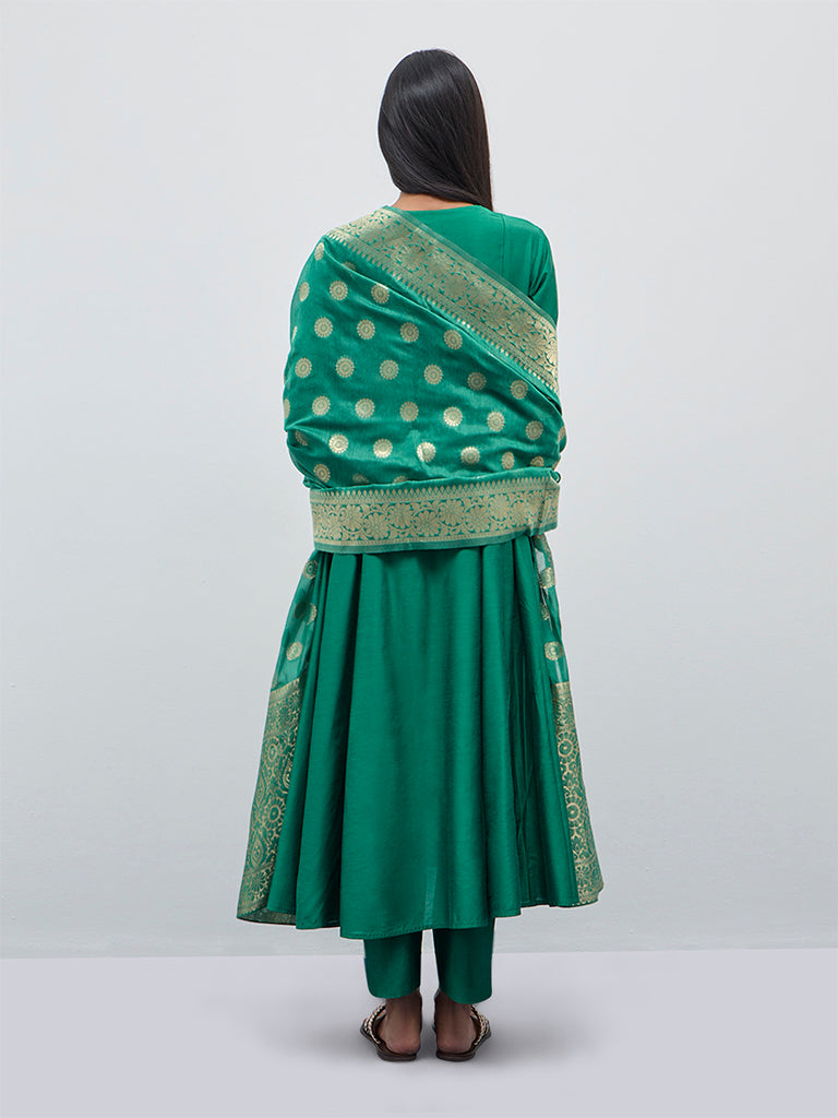 Vark Green Fit-and-Flare Kurta, Pants and Dupatta Set