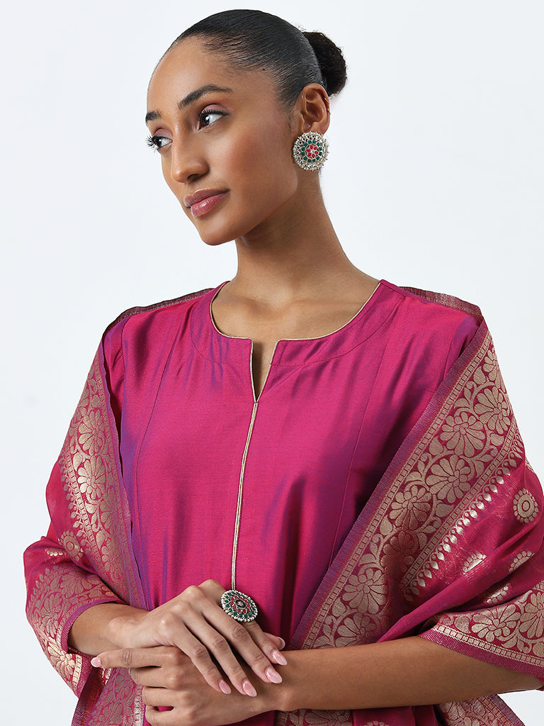 Vark Wine A-Line Kurta, Ethnic Pants and Dupatta Set